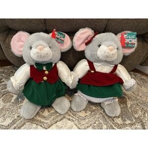 Vtg 90s New Stuffed Plush Christmas Toy Gift Mouse Animal Holiday Mice Set